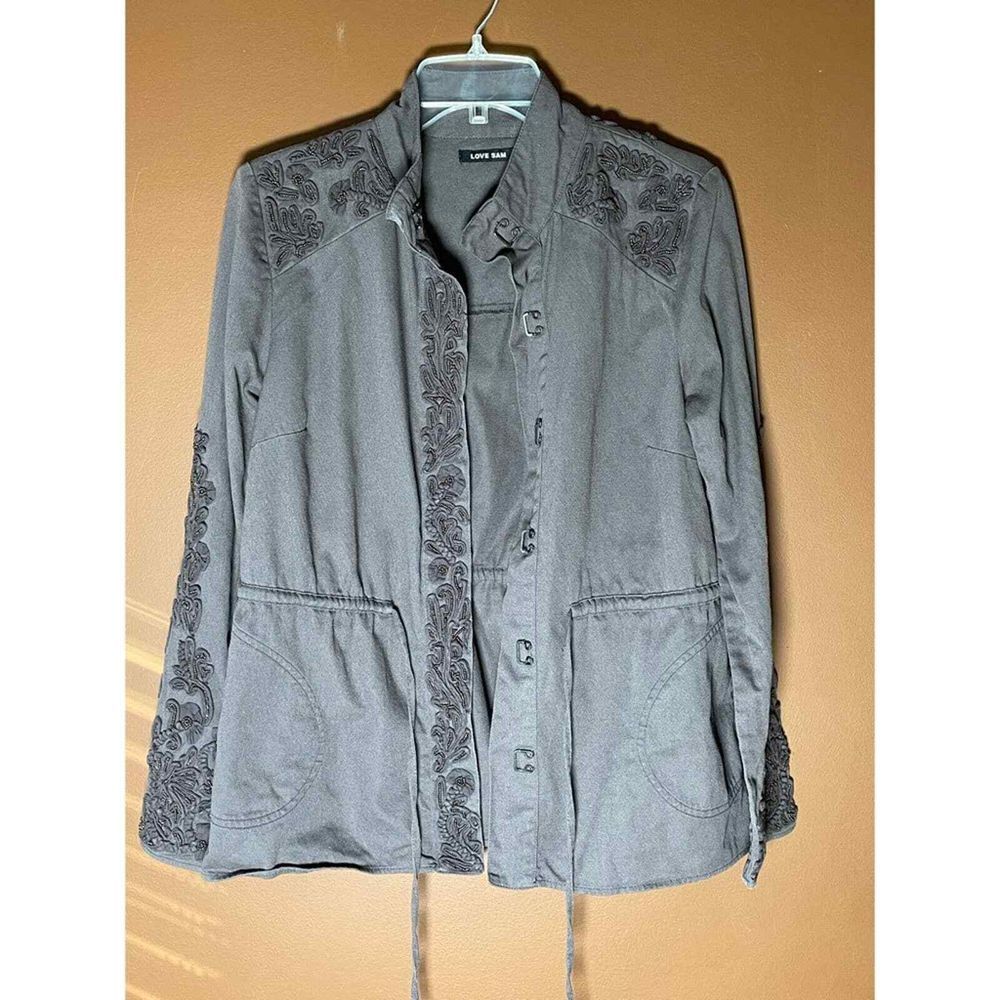Anthropologie Love Sam Embroidered Gray Jacket size Small
